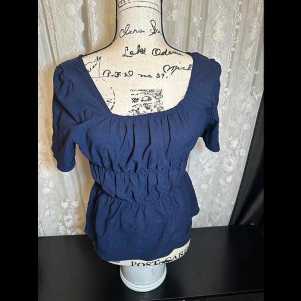 Victoria Navy Blue Peasant Blouse - Size Small